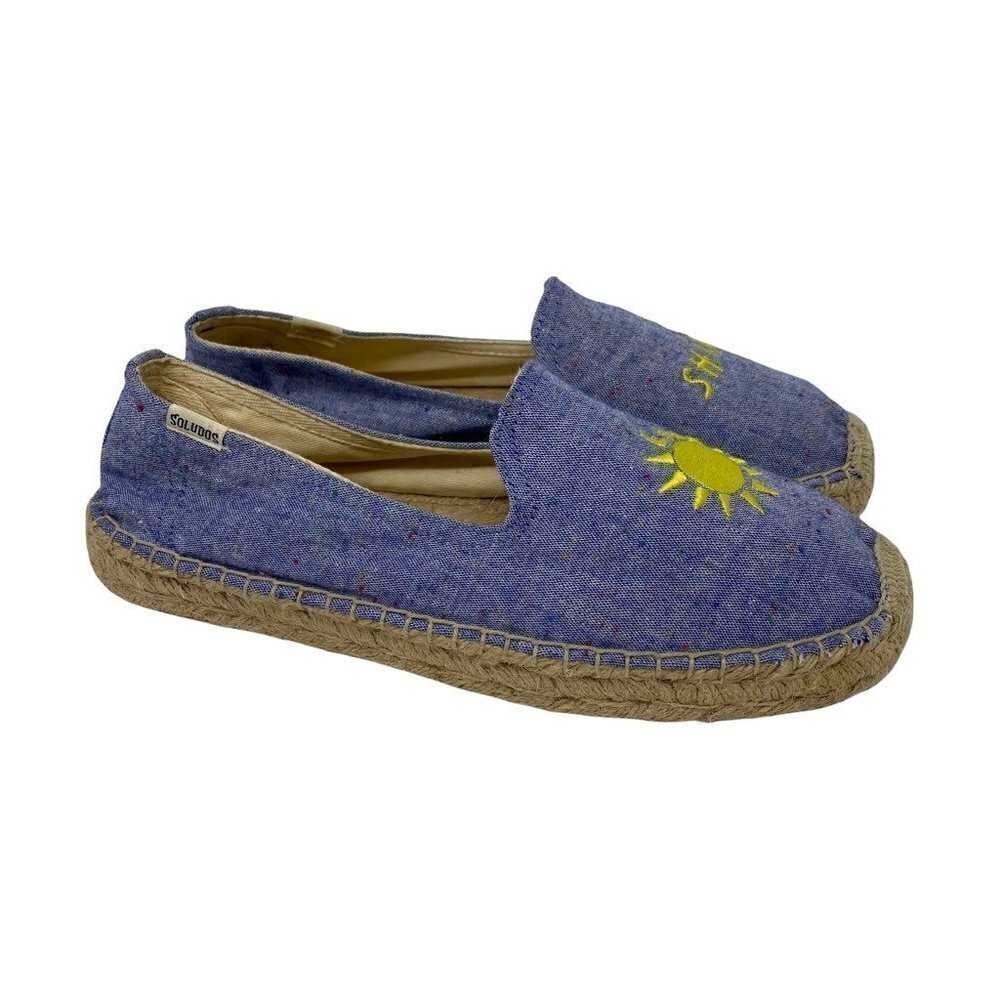 Soludos Mary Matson Espadrilles Loafer Flat Shoes Blue Sunshine Embroidered 10